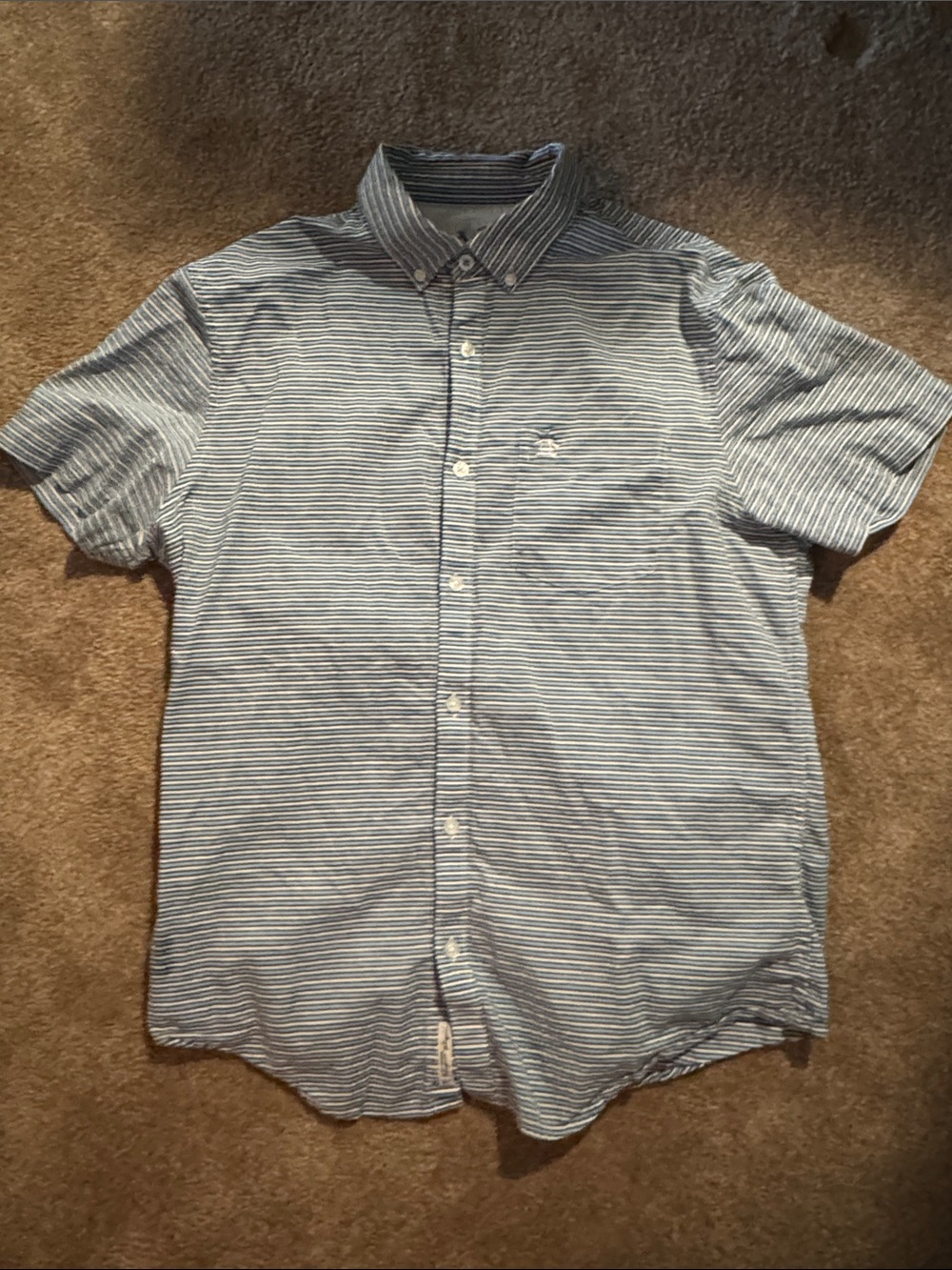 Original Penguin Blue and White Striped Short Sleeve Button-Down Shirt